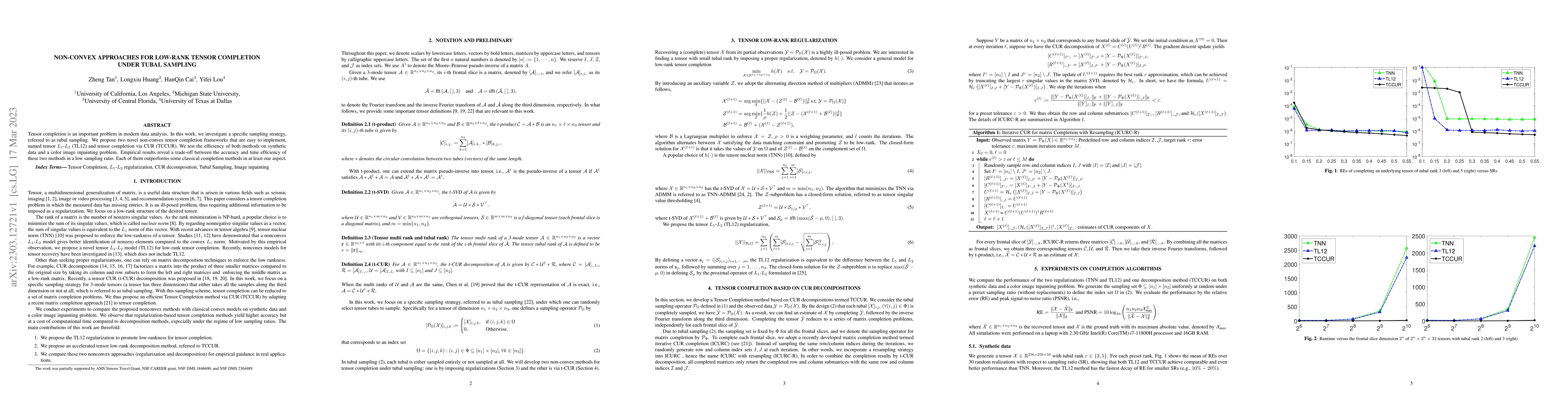 Thumbnail for Non-convex approaches for low-rank tensor completion under tubal
  sampling