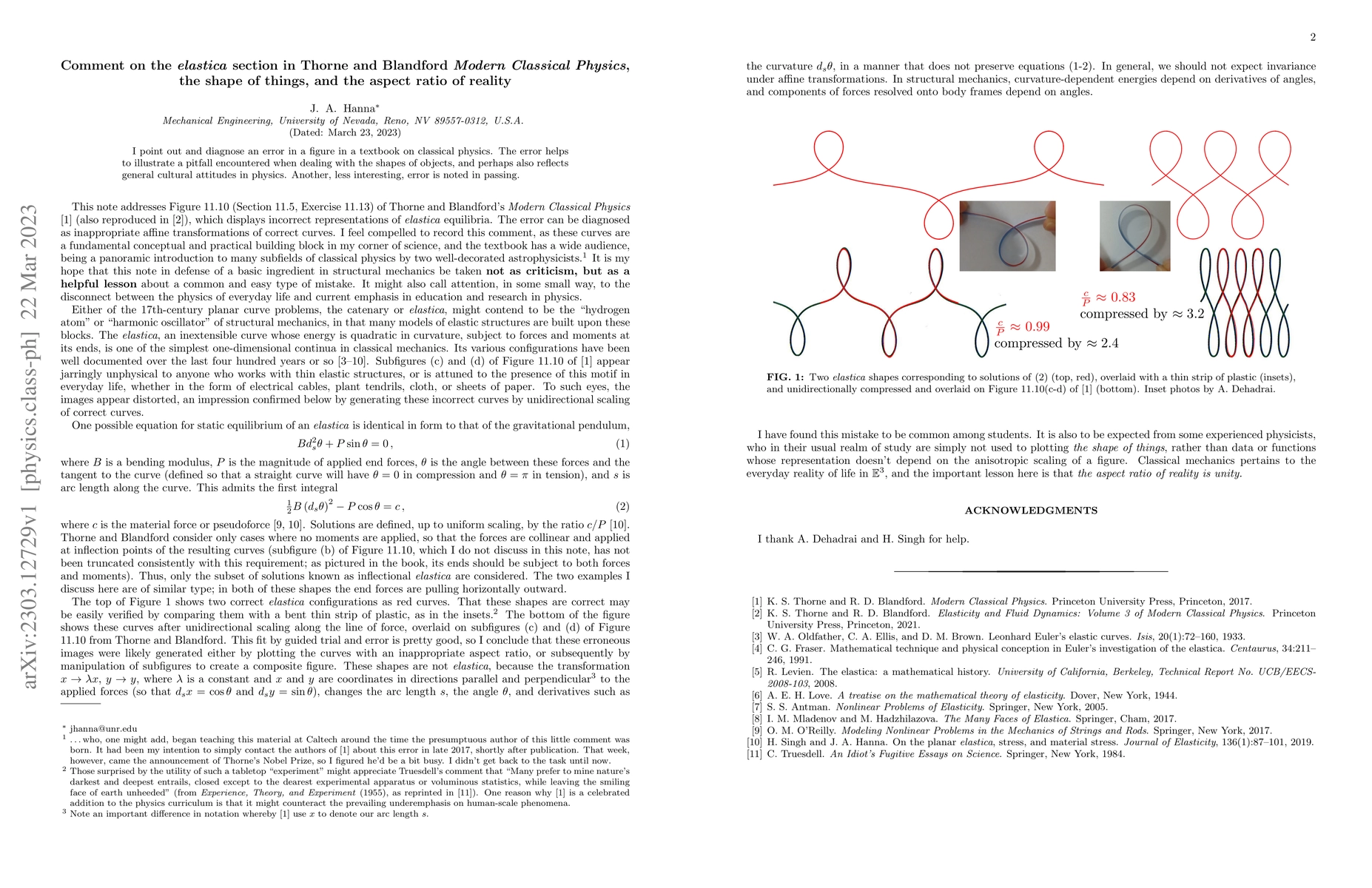 Thumbnail for Comment on the elastica section in Thorne and Blandford "Modern
  Classical Physics", the shape of things, and the aspect ratio of reality
