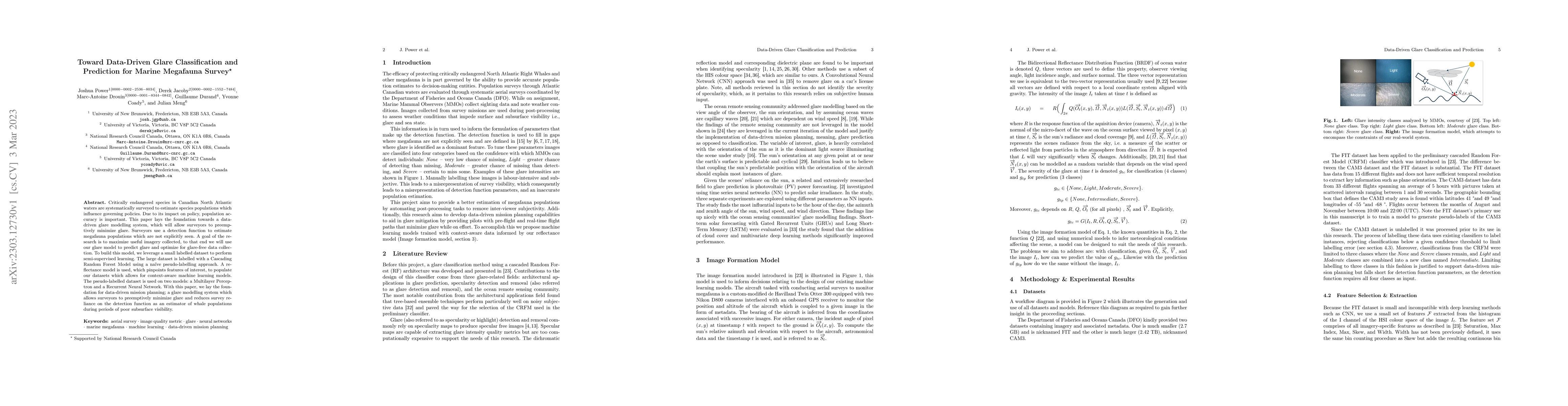 Thumbnail for Toward Data-Driven Glare Classification and Prediction for Marine
  Megafauna Survey