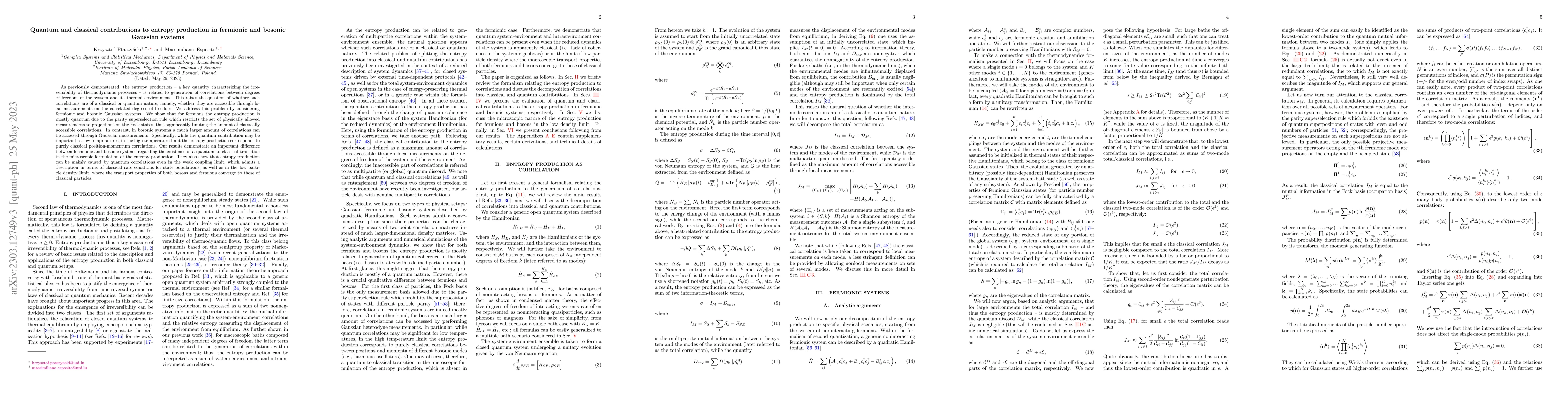 Thumbnail for Quantum and classical contributions to entropy production in fermionic
  and bosonic Gaussian systems