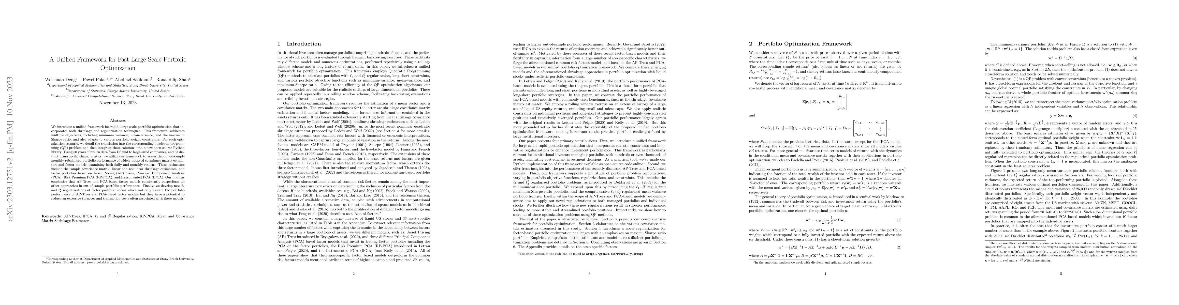 Thumbnail for A Unified Framework for Fast Large-Scale Portfolio Optimization