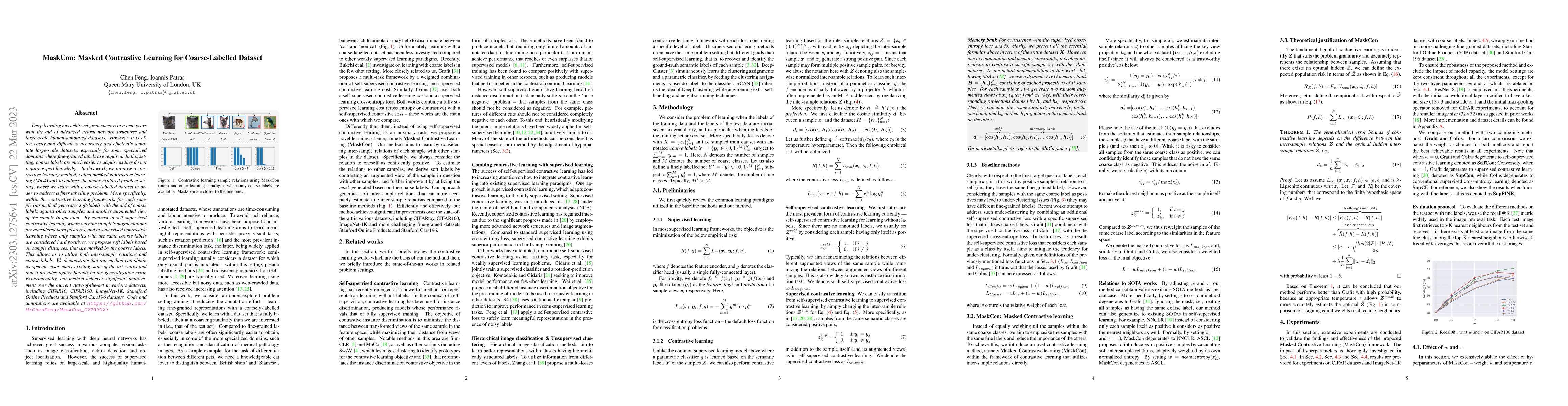 Thumbnail for MaskCon: Masked Contrastive Learning for Coarse-Labelled Dataset