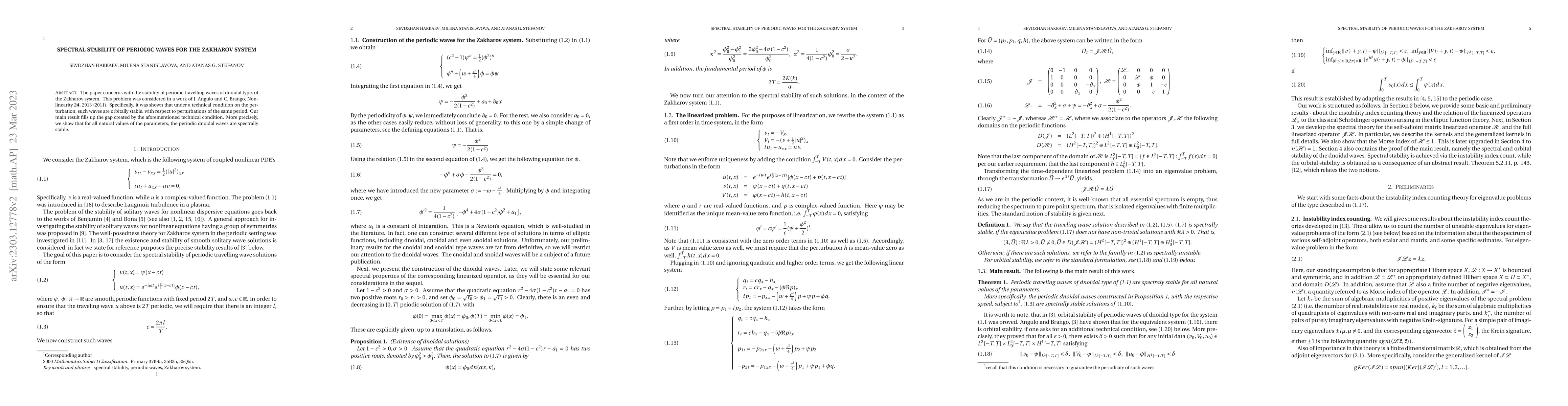 Thumbnail for Spectral stability of periodic waves for the Zakharov system