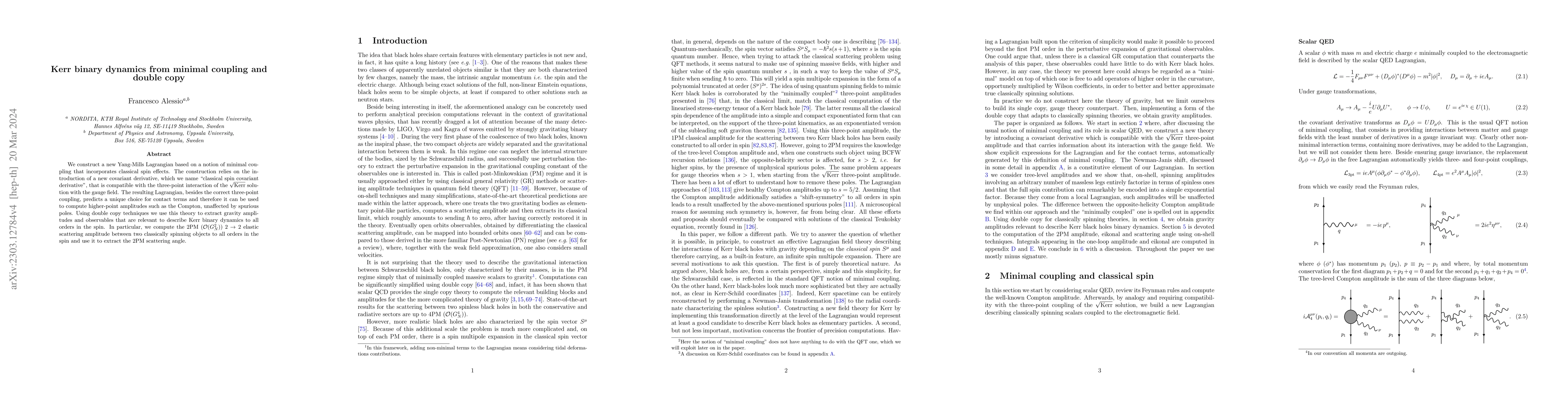 Thumbnail for Kerr binary dynamics from minimal coupling and double copy
