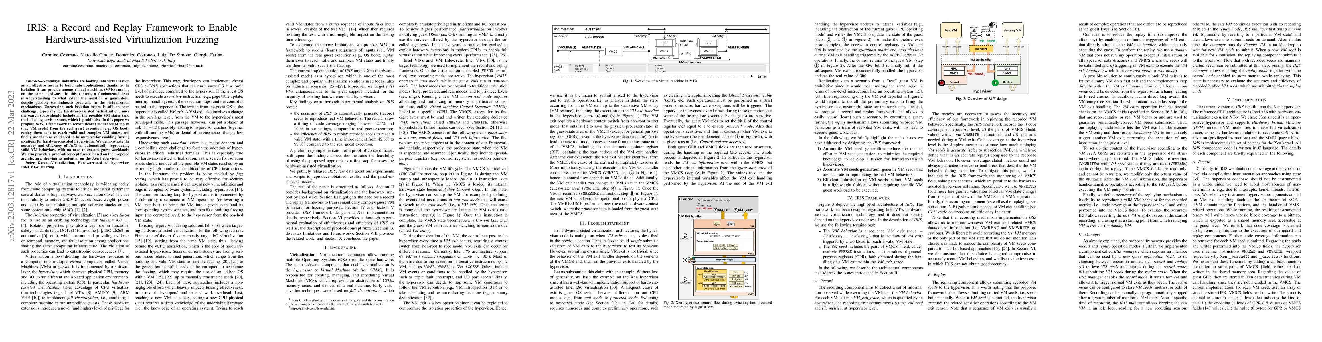Thumbnail for IRIS: a Record and Replay Framework to Enable Hardware-assisted
  Virtualization Fuzzing