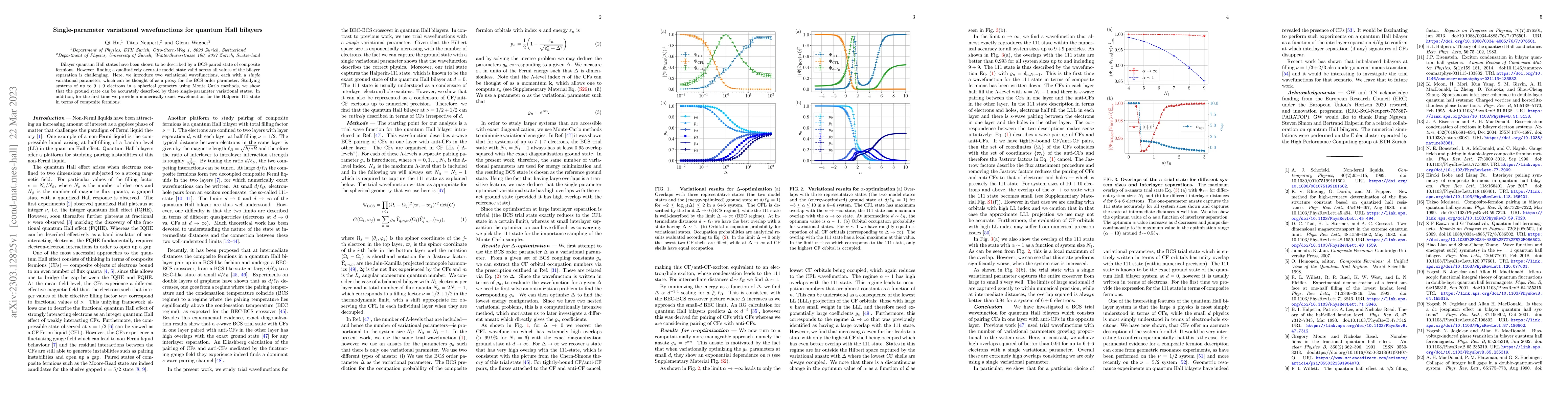 Thumbnail for Single-parameter variational wavefunctions for quantum Hall bilayers