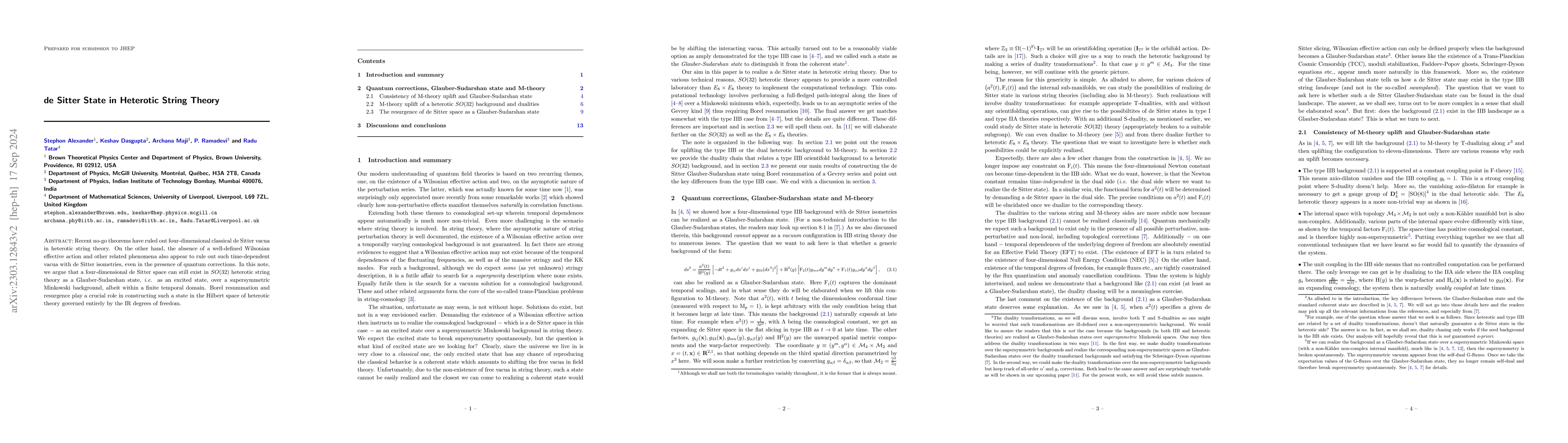 Thumbnail for de Sitter State in Heterotic String Theory