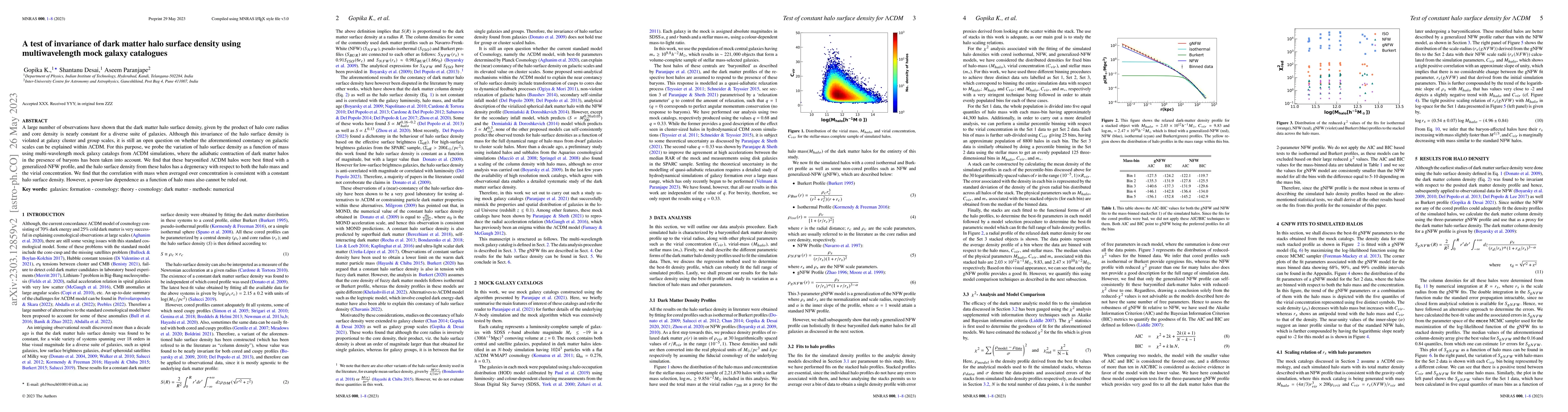 Thumbnail for A test of invariance of dark matter halo surface density using
  multiwavelength mock galaxy catalogues