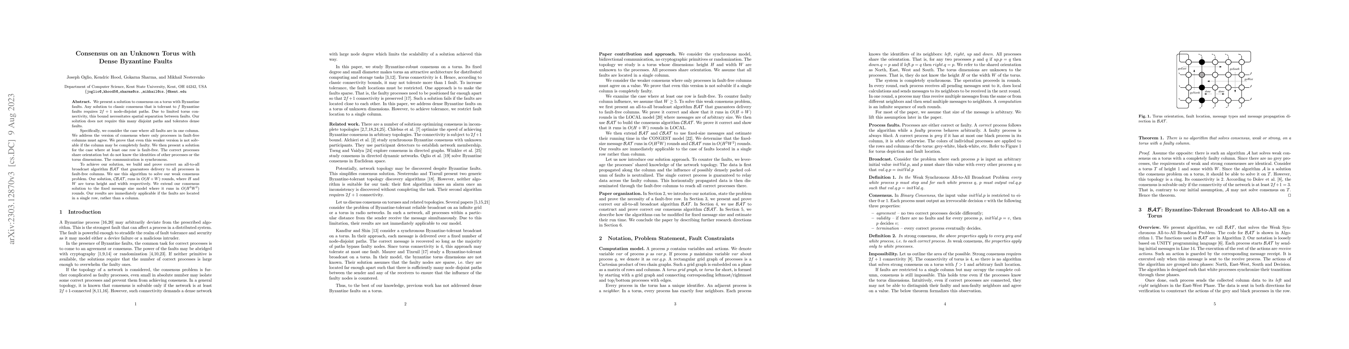 Thumbnail for Consensus on an Unknown Torus with Dense Byzantine Faults