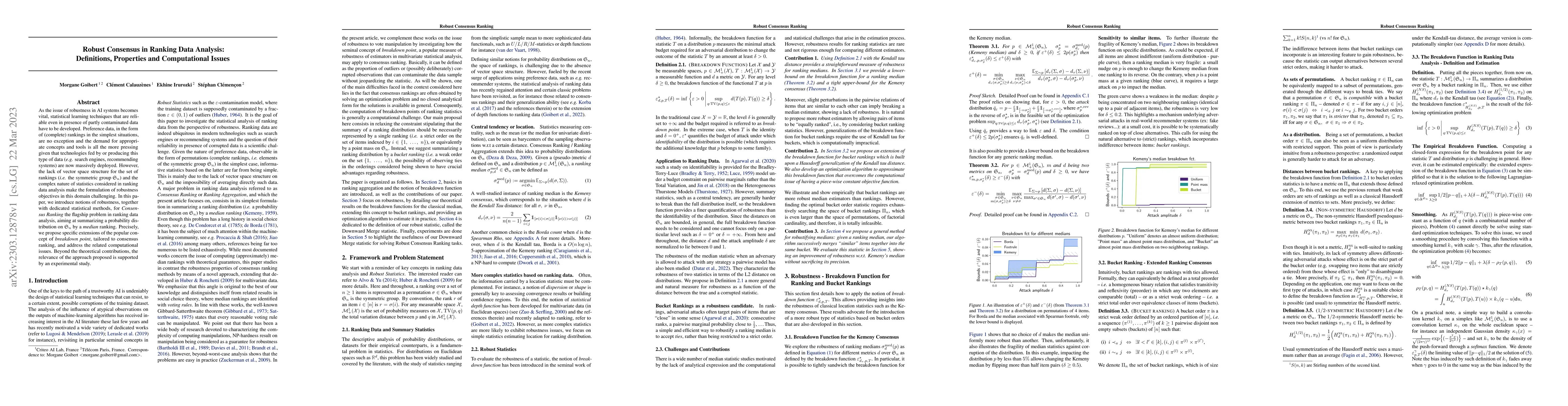 Thumbnail for Robust Consensus in Ranking Data Analysis: Definitions, Properties and
  Computational Issues
