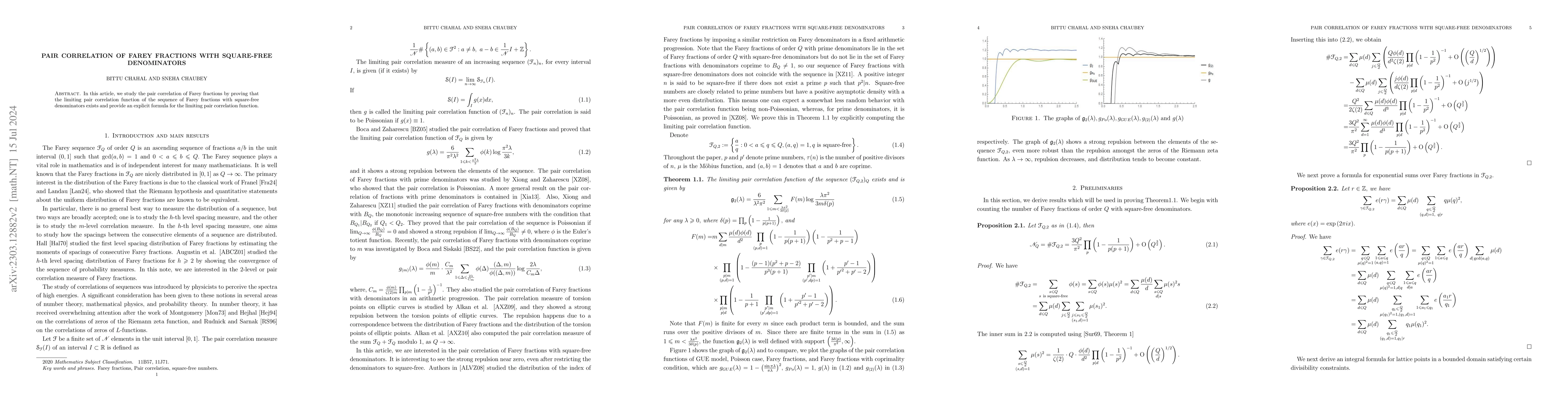 Thumbnail for Pair correlation of Farey fractions with square-free denominators
