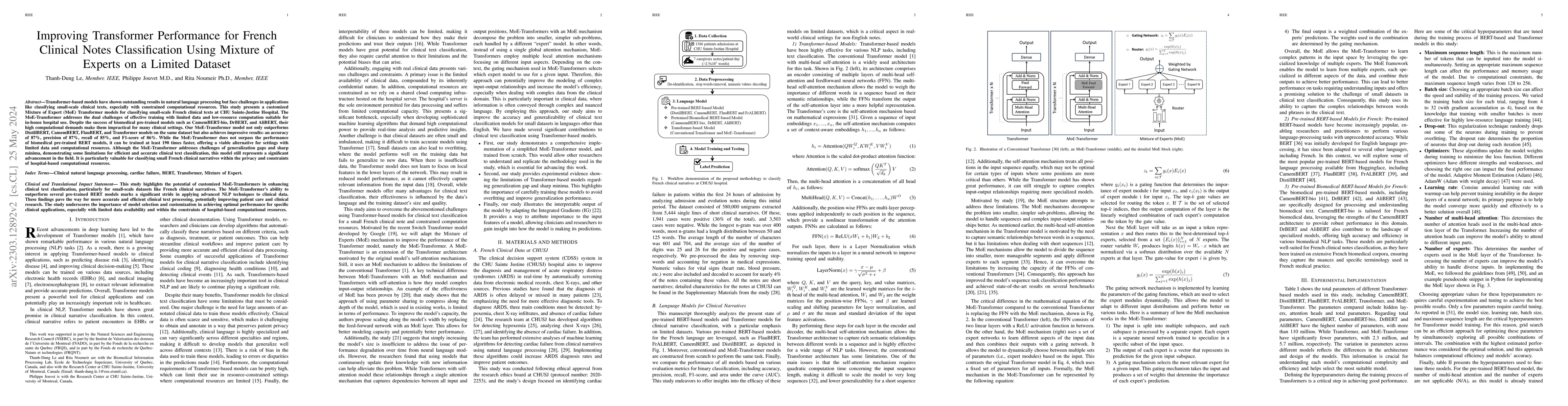 Thumbnail for Improving Transformer Performance for French Clinical Notes
  Classification Using Mixture of Experts on a Limited Dataset