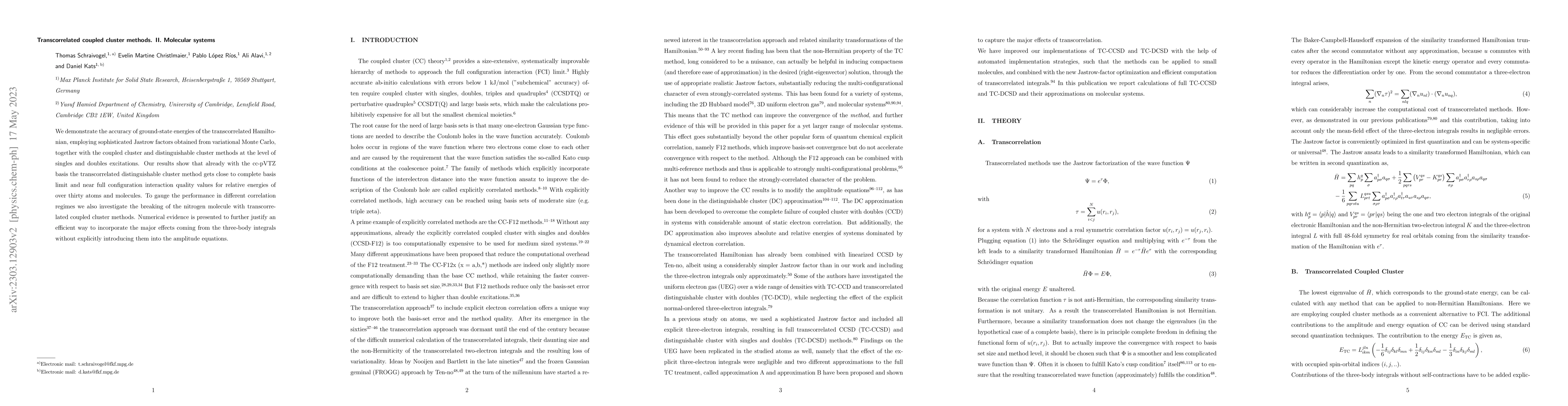 Thumbnail for Transcorrelated coupled cluster methods. II. Molecular systems