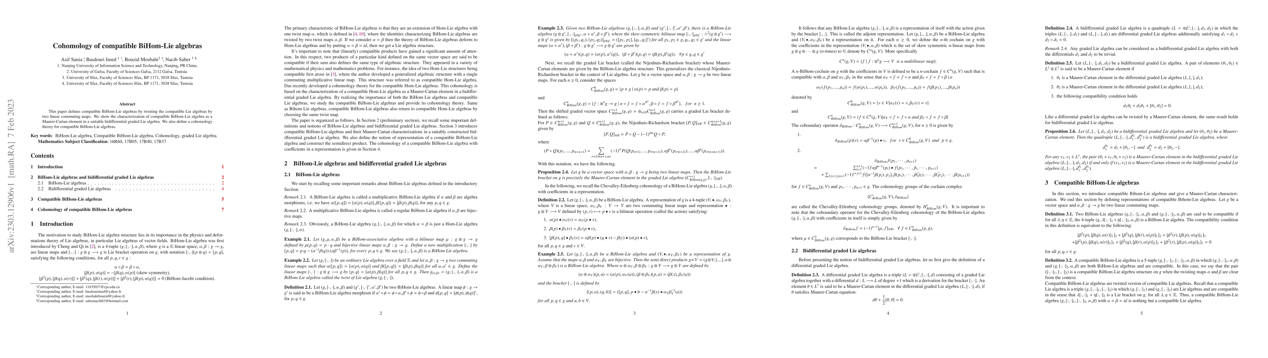 Thumbnail for Cohomology of compatible BiHom-Lie algebras