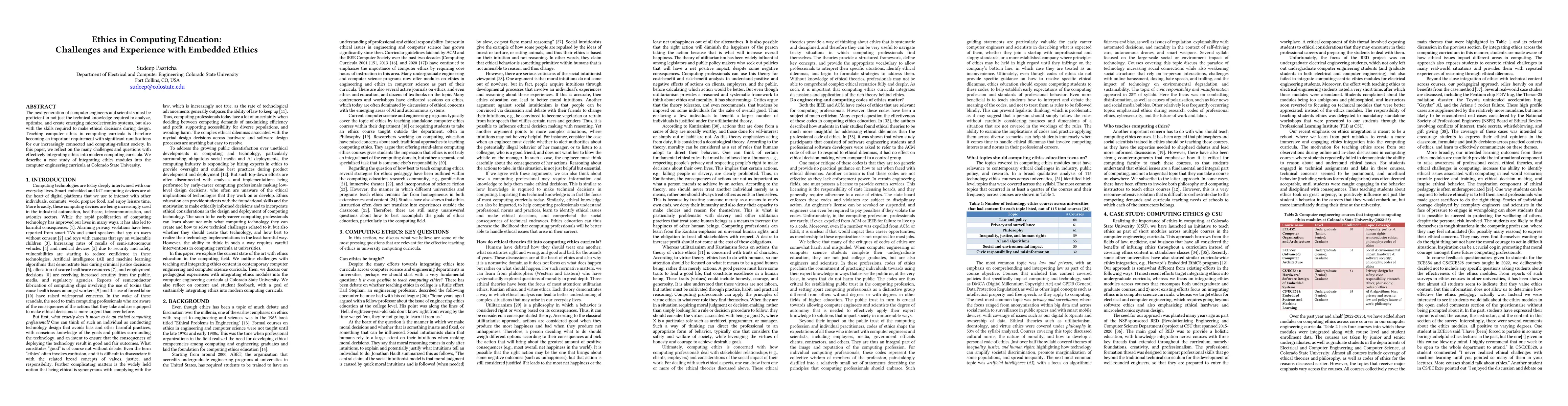 Thumbnail for Ethics in Computing Education: Challenges and Experience with Embedded
  Ethics