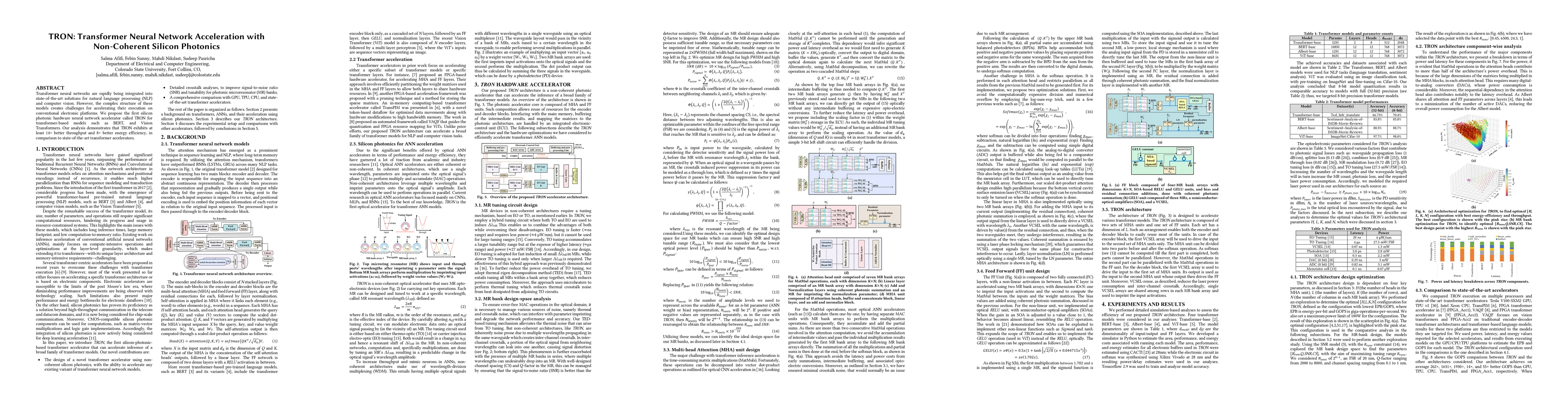 Thumbnail for TRON: Transformer Neural Network Acceleration with Non-Coherent Silicon
  Photonics