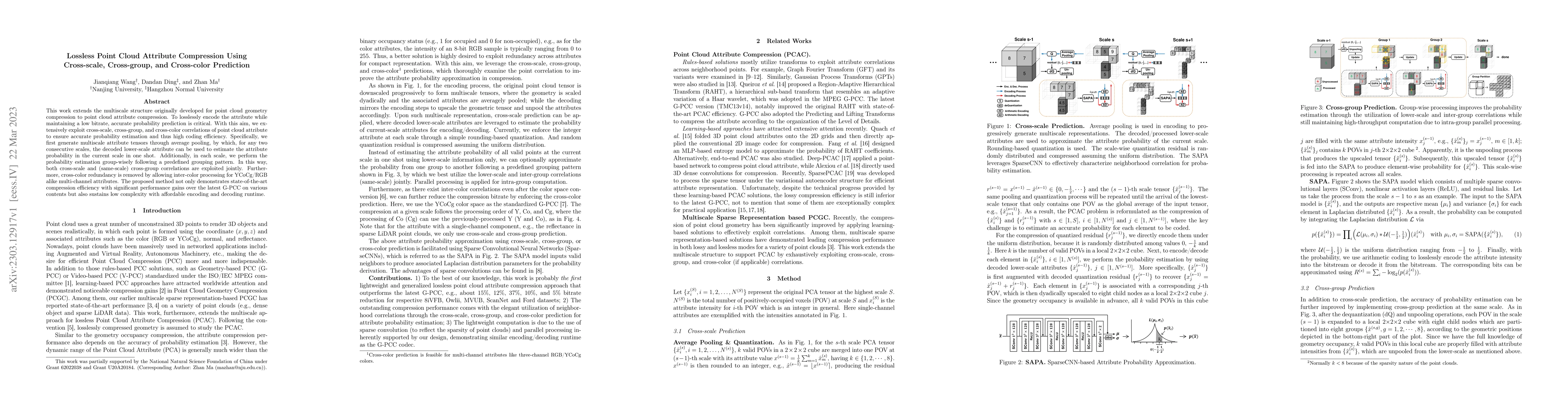Thumbnail for Lossless Point Cloud Attribute Compression Using Cross-scale,
  Cross-group, and Cross-color Prediction