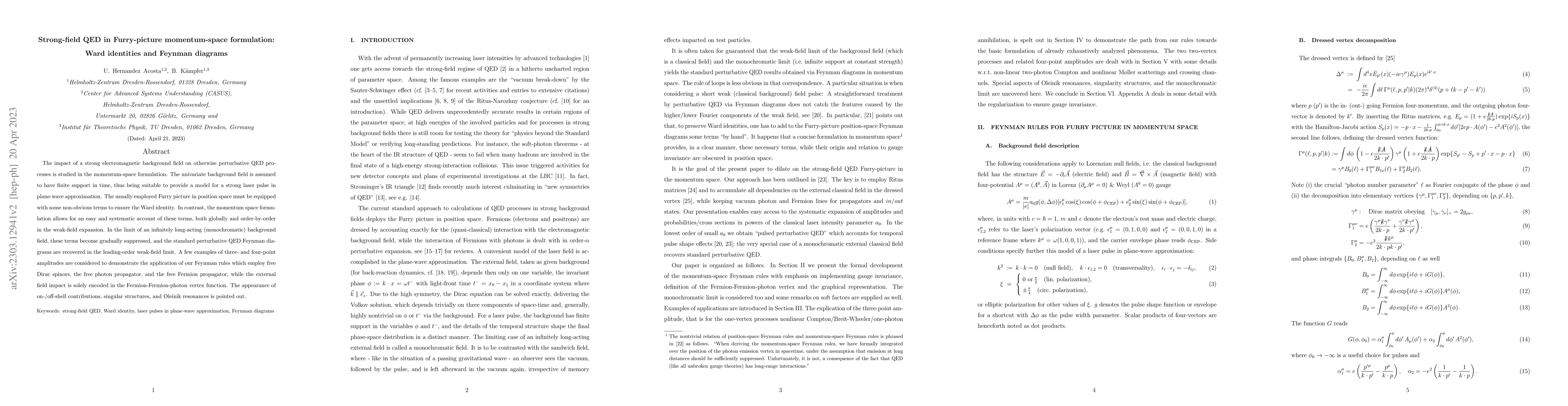 Thumbnail for Strong-field QED in Furry-picture momentum-space formulation: Ward
  identities and Feynman diagrams