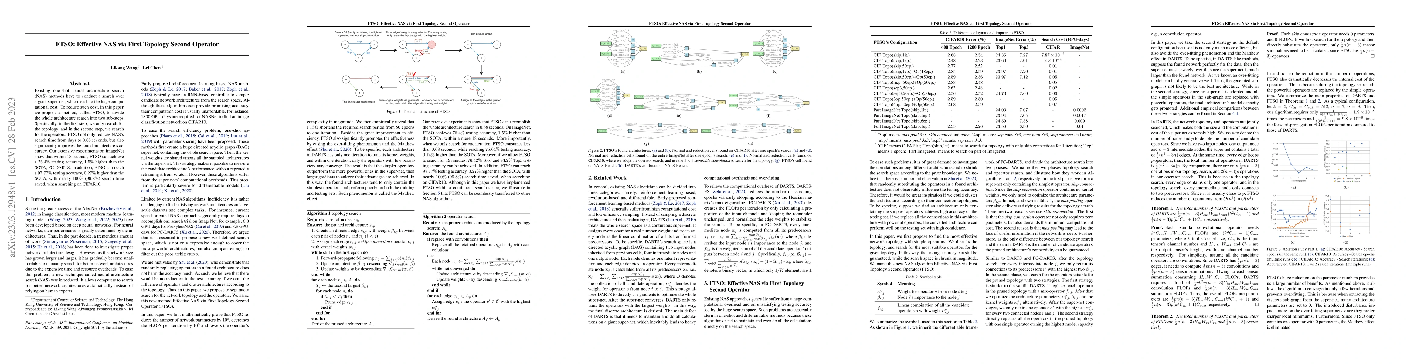 Thumbnail for FTSO: Effective NAS via First Topology Second Operator
