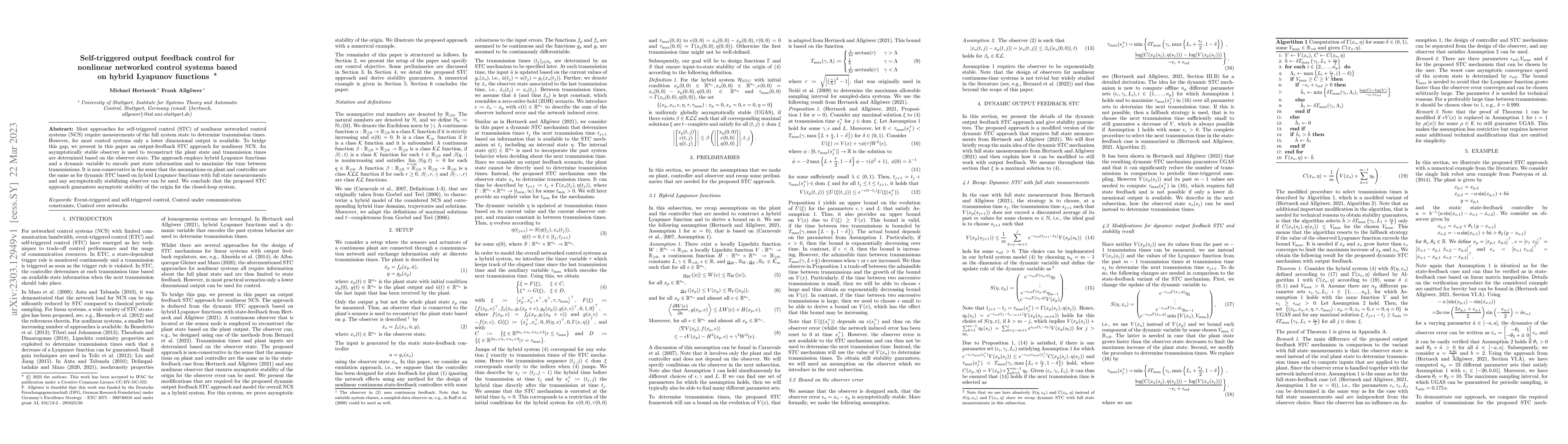 Thumbnail for Self-triggered output feedback control for nonlinear networked control
  systems based on hybrid Lyapunov functions
