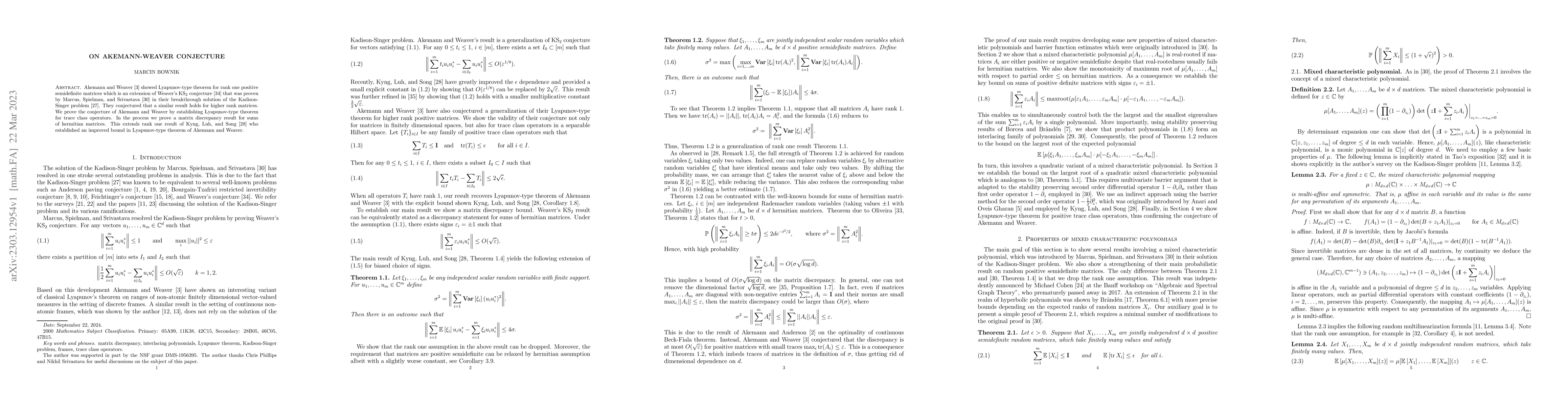 Thumbnail for On Akemann-Weaver Conjecture