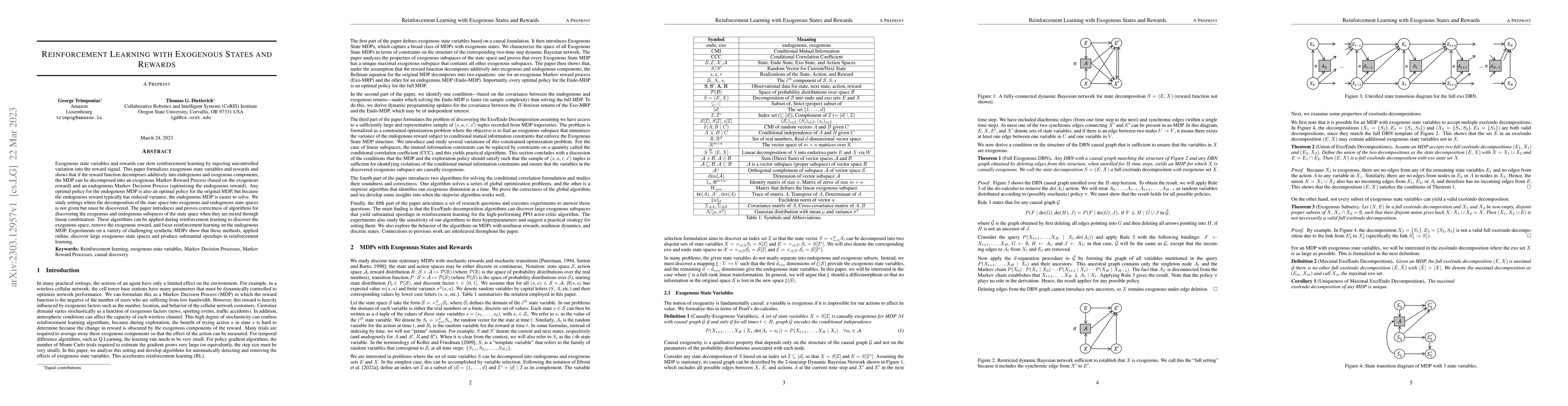 Thumbnail for Reinforcement Learning with Exogenous States and Rewards