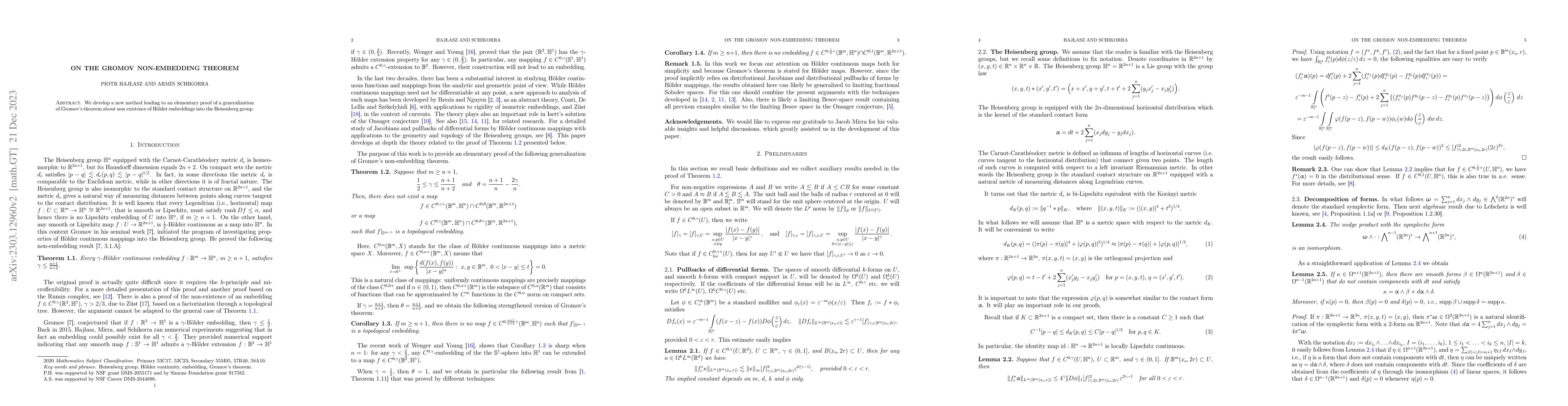 Thumbnail for On the Gromov non-embedding theorem