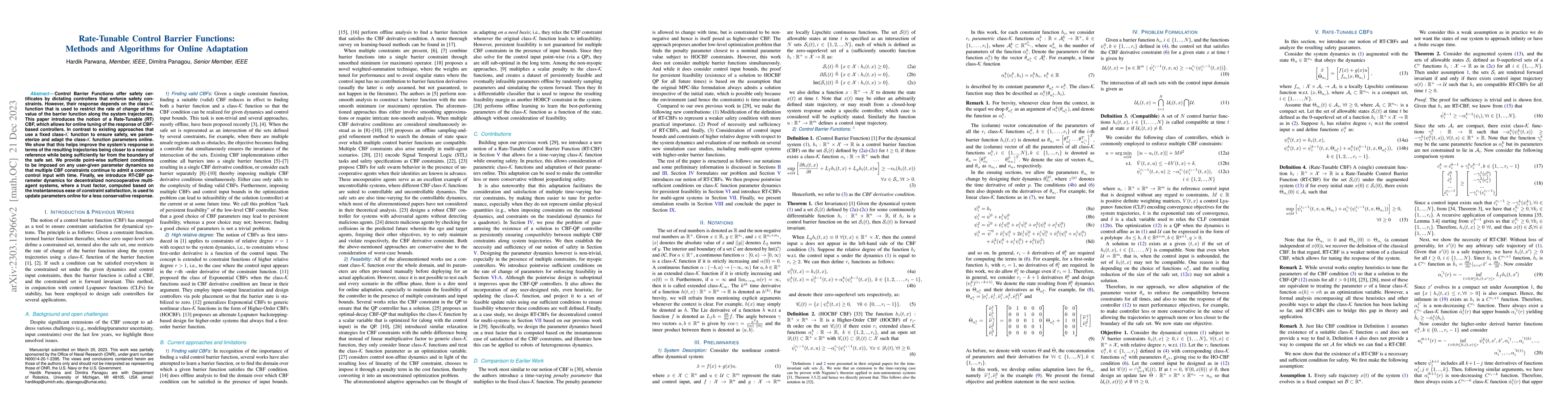 Thumbnail for Rate-Tunable Control Barrier Functions: Methods and Algorithms for
  Online Adaptation