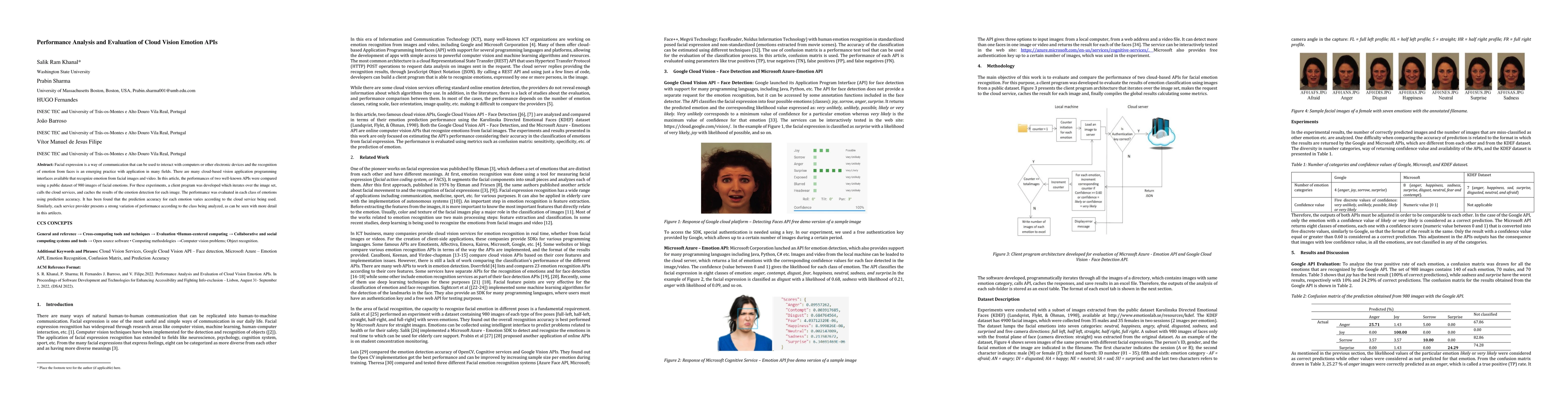 Thumbnail for Performance Analysis and Evaluation of Cloud Vision Emotion APIs
