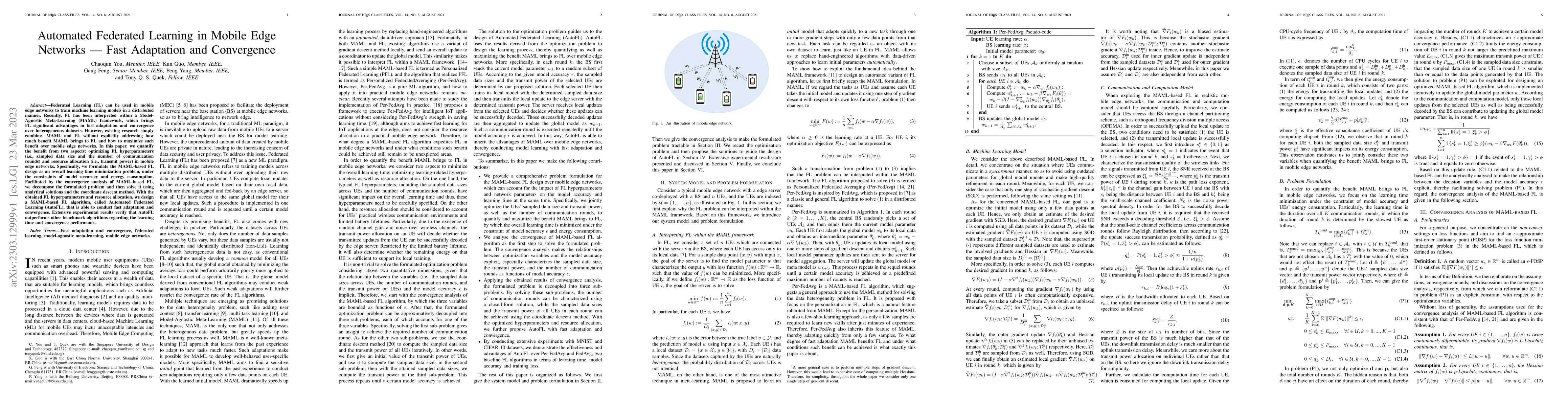 Thumbnail for Automated Federated Learning in Mobile Edge Networks -- Fast Adaptation
  and Convergence
