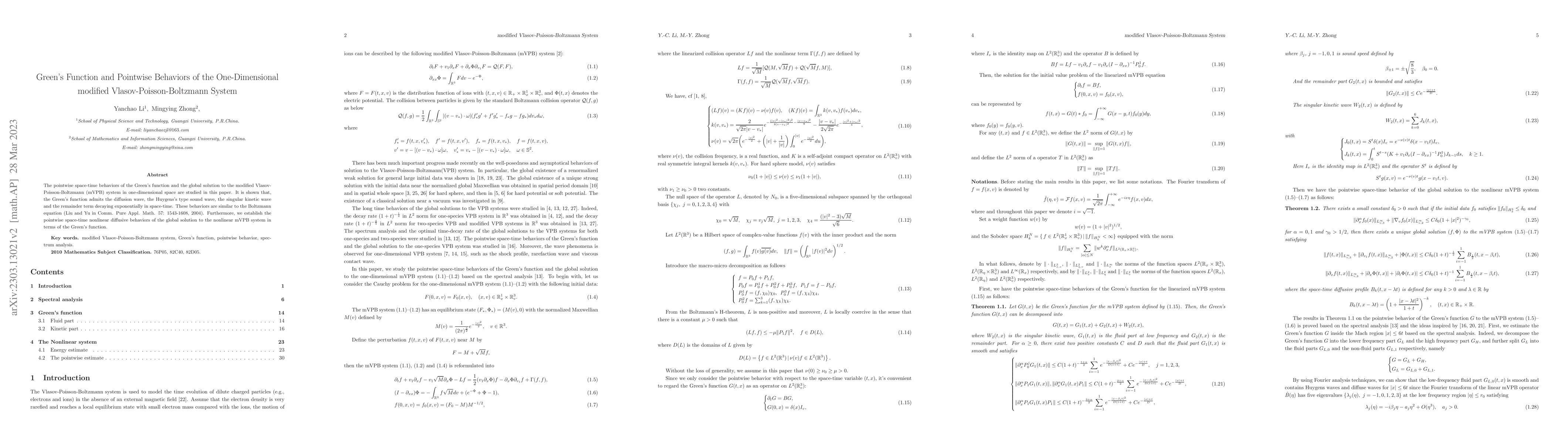 Thumbnail for Green's Function and Pointwise Behaviors of the One-Dimensional modified
  Vlasov-Poisson-Boltzmann System