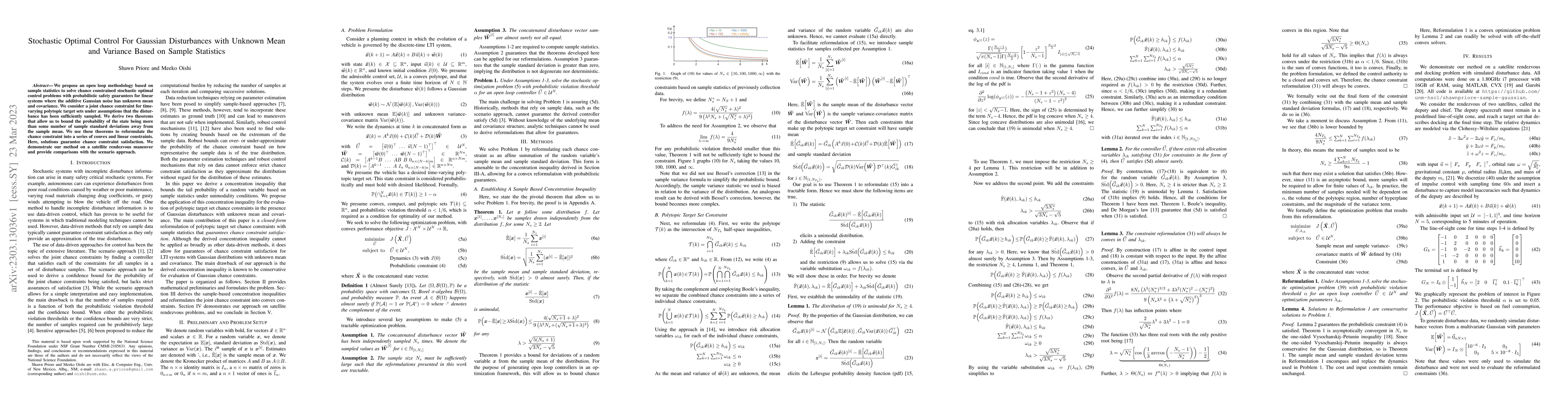Thumbnail for Stochastic Optimal Control For Gaussian Disturbances with Unknown Mean
  and Variance Based on Sample Statistics