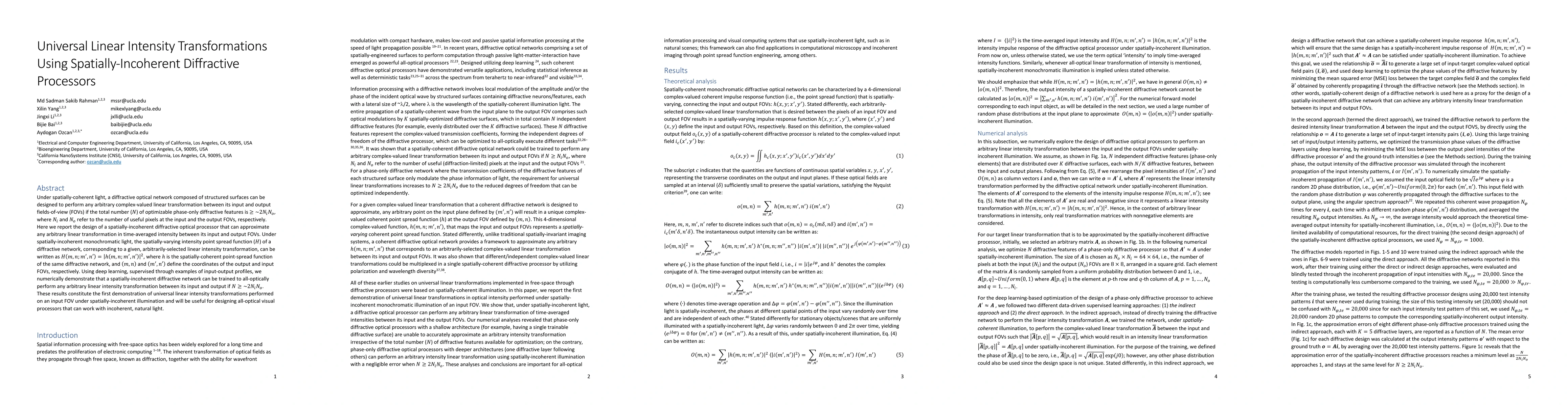 Thumbnail for Universal Linear Intensity Transformations Using Spatially-Incoherent
  Diffractive Processors