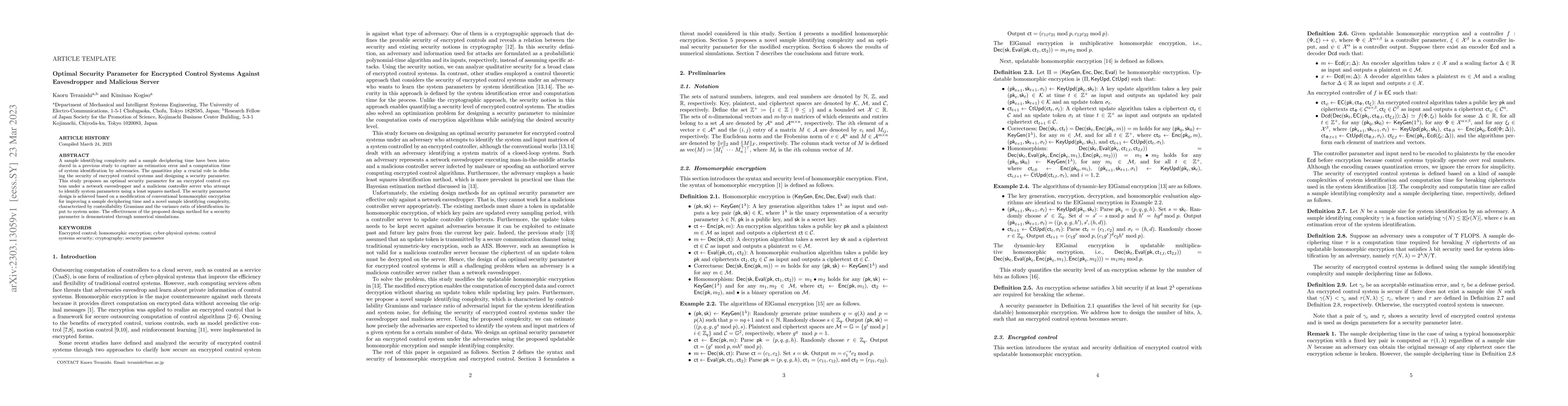 Thumbnail for Optimal Security Parameter for Encrypted Control Systems Against
  Eavesdropper and Malicious Server