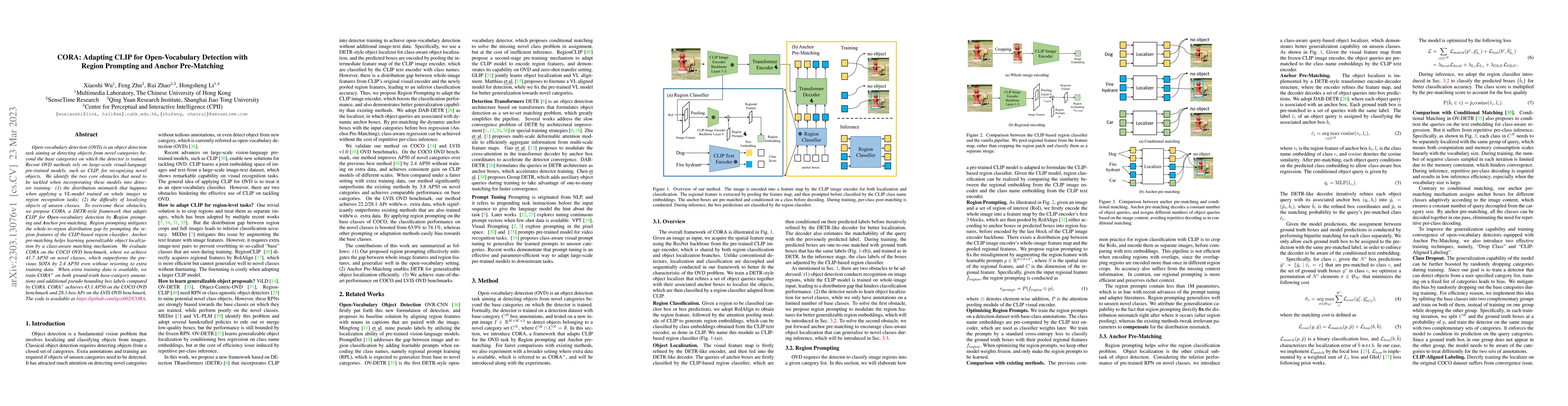 Thumbnail for CORA: Adapting CLIP for Open-Vocabulary Detection with Region Prompting
  and Anchor Pre-Matching
