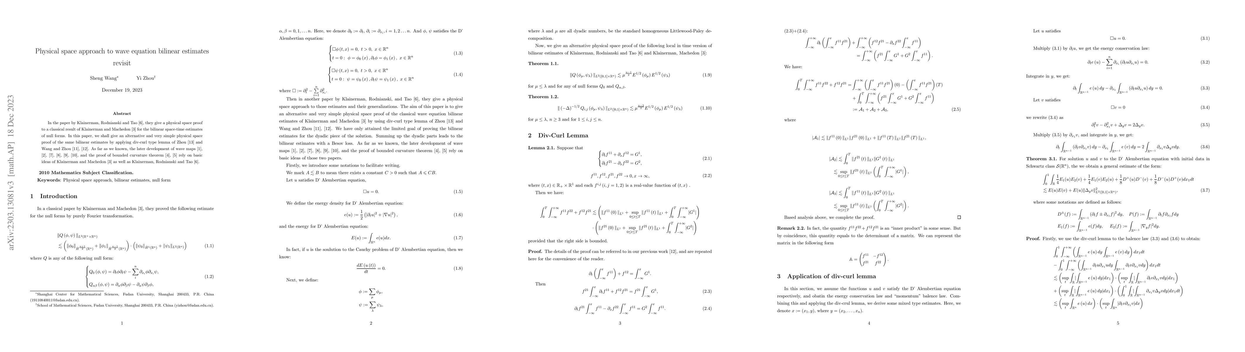 Thumbnail for Physical space approach to wave equation bilinear estimates revisit