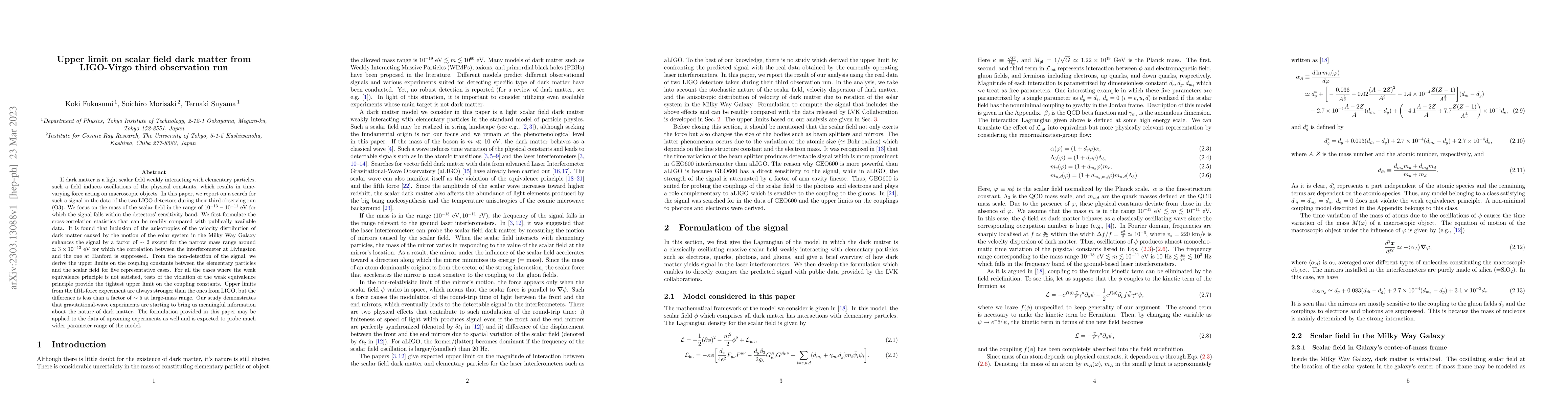 Thumbnail for Upper limit on scalar field dark matter from LIGO-Virgo third
  observation run
