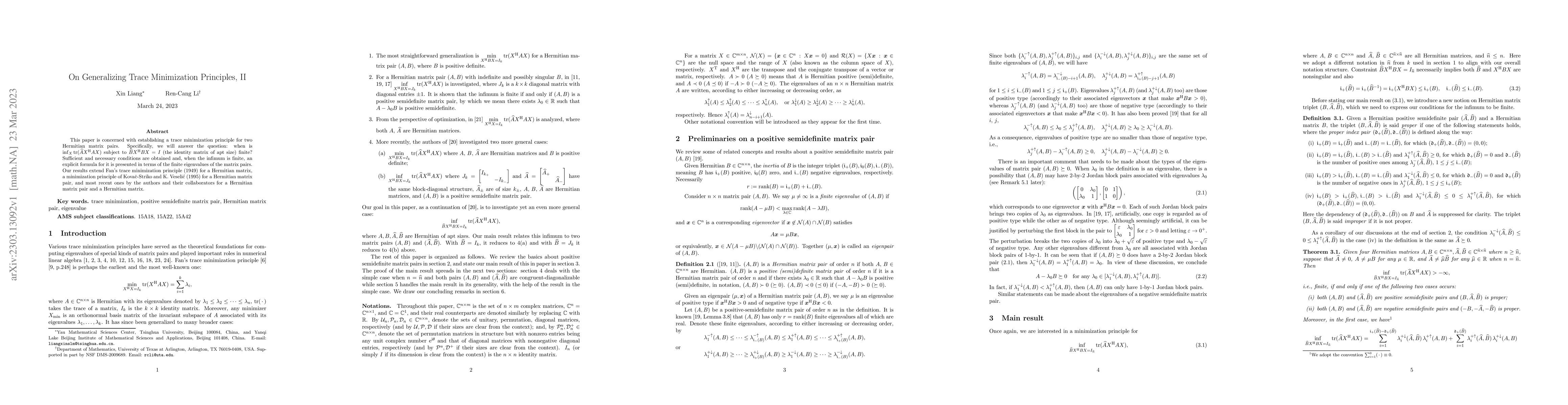 Thumbnail for On Generalizing Trace Minimization Principles, II