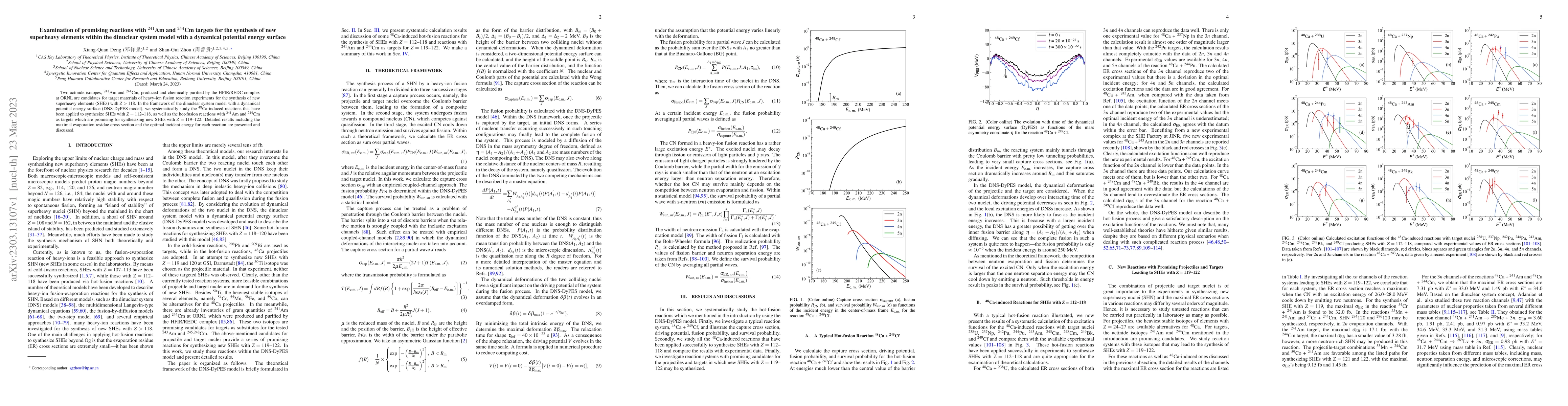 Thumbnail for Examination of promising reactions with $^{241}$Am and $^{244}$Cm
  targets for the synthesis of new superheavy elements within the dinuclear
  system model with a dynamical potential energy surface