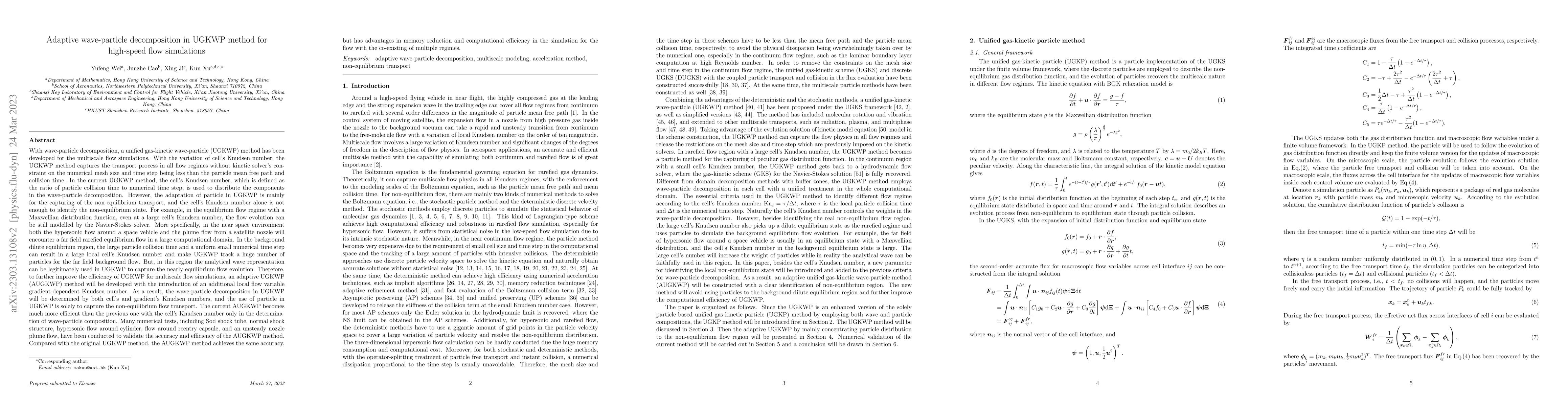 Thumbnail for Adaptive wave-particle decomposition in UGKWP method for high-speed flow
  simulations