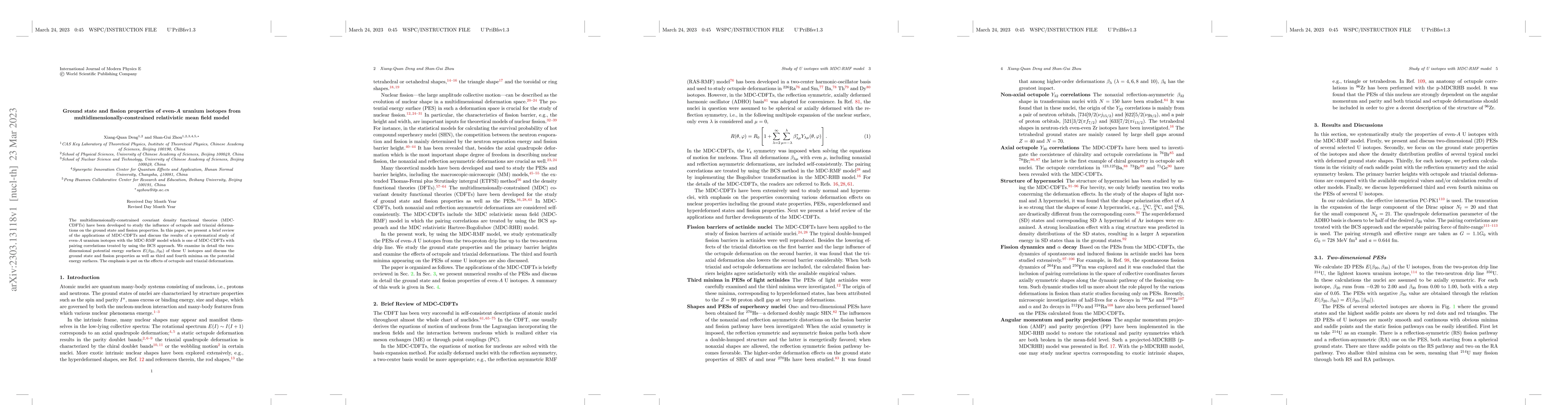 Thumbnail for Ground state and fission properties of even-$A$ uranium isotopes from
  multidimensionally-constrained relativistic mean field model