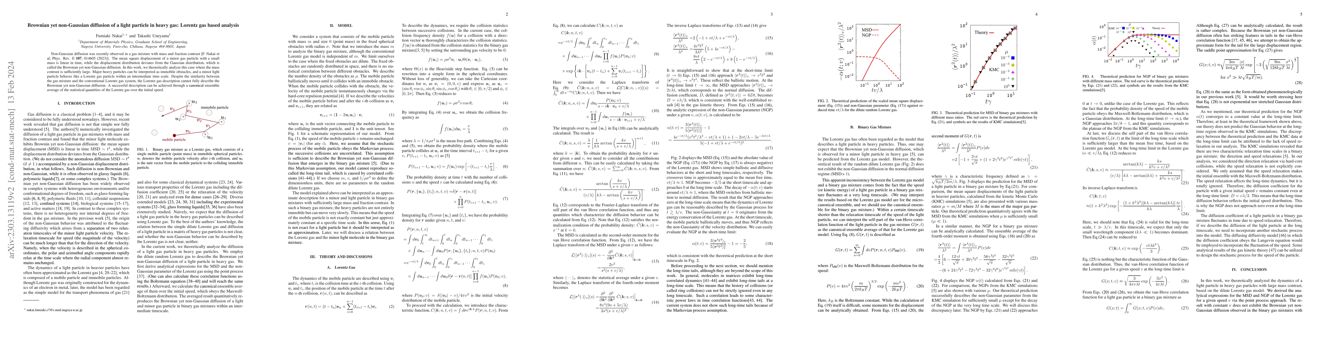 Thumbnail for Brownian Yet Non-Gaussian Diffusion of a Light Particle in Heavy Gas:
  Lorentz Gas Based Analysis