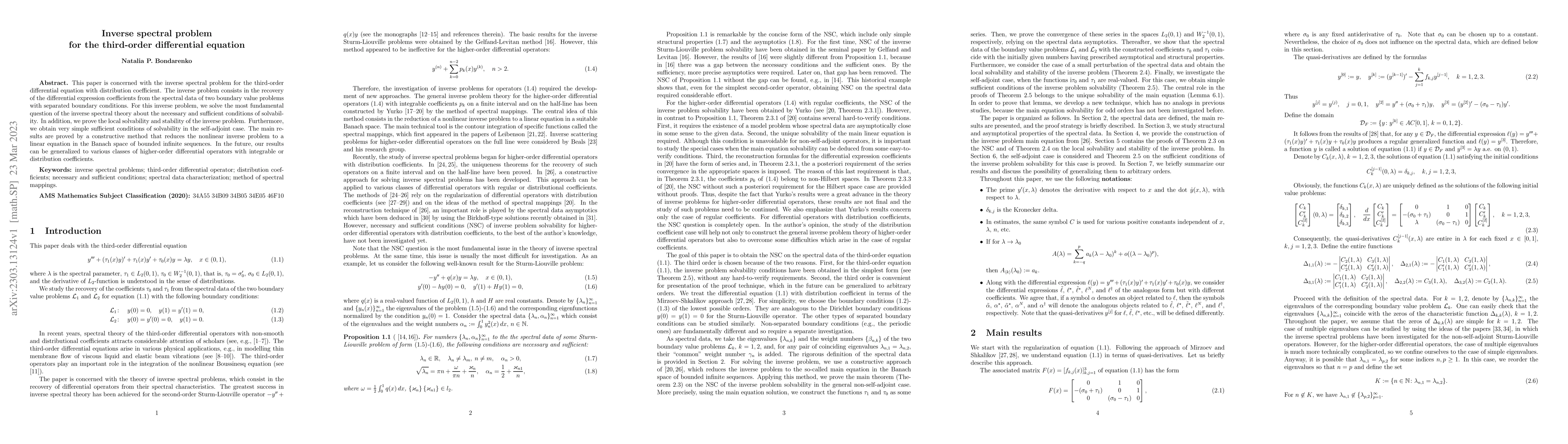 Thumbnail for Inverse spectral problem for the third-order differential equation