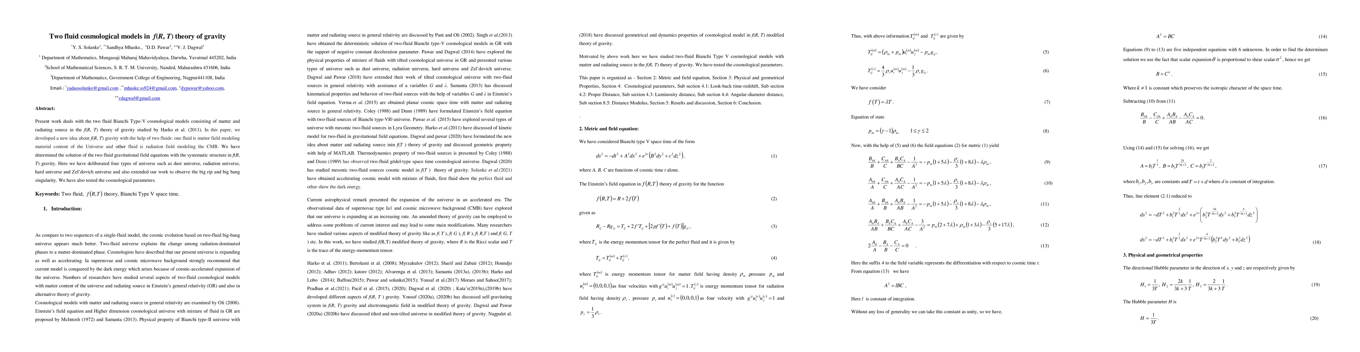 Thumbnail for Two fluid cosmological models in $f(R, T)$ theory of gravity