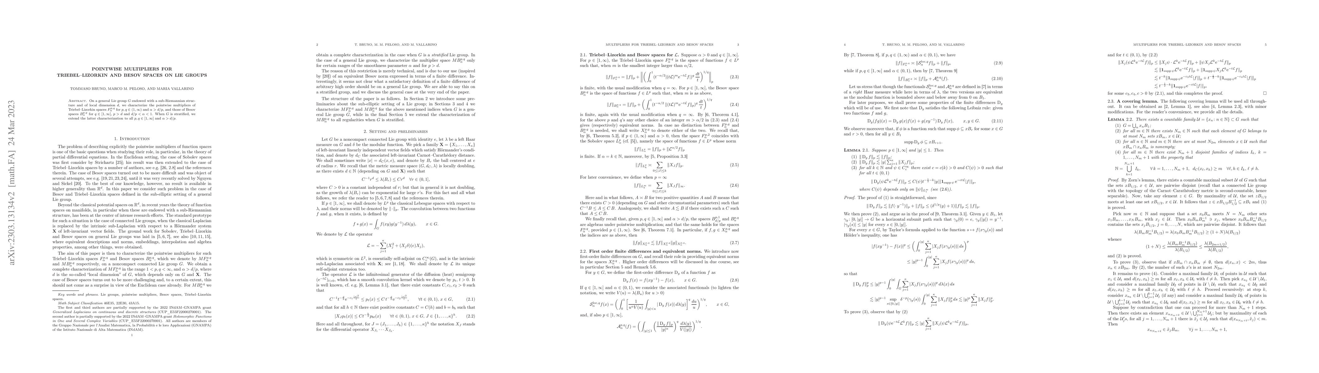 Thumbnail for Pointwise multipliers for Triebel--Lizorkin and Besov spaces on Lie
  groups