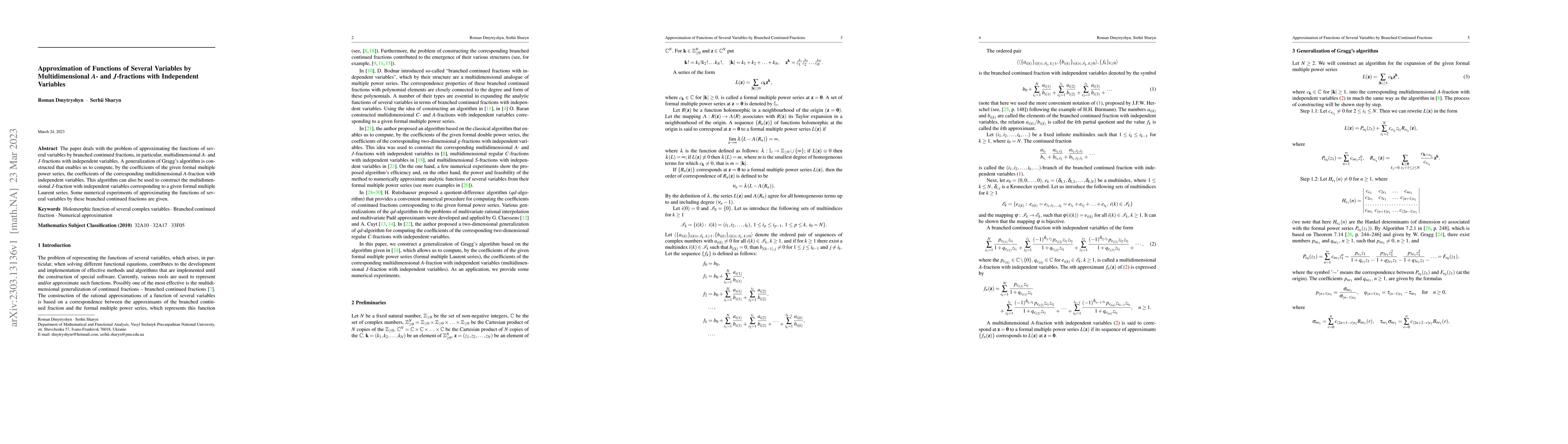 Thumbnail for Approximation of Functions of Several Variables by Multidimensional A-
  and J-fractions with Independent Variables