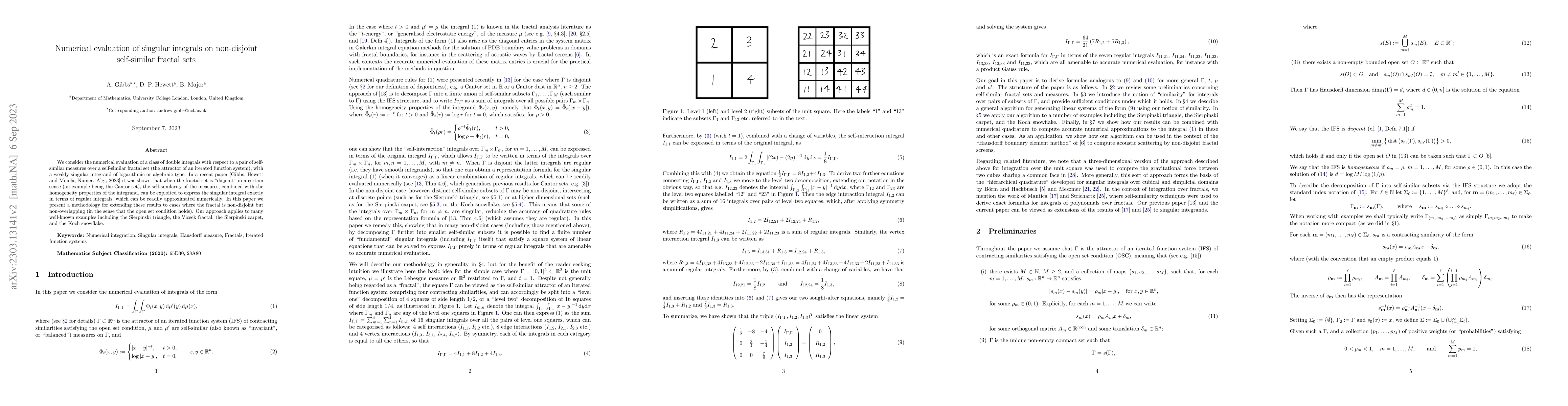 Thumbnail for Numerical evaluation of singular integrals on non-disjoint self-similar
  fractal sets