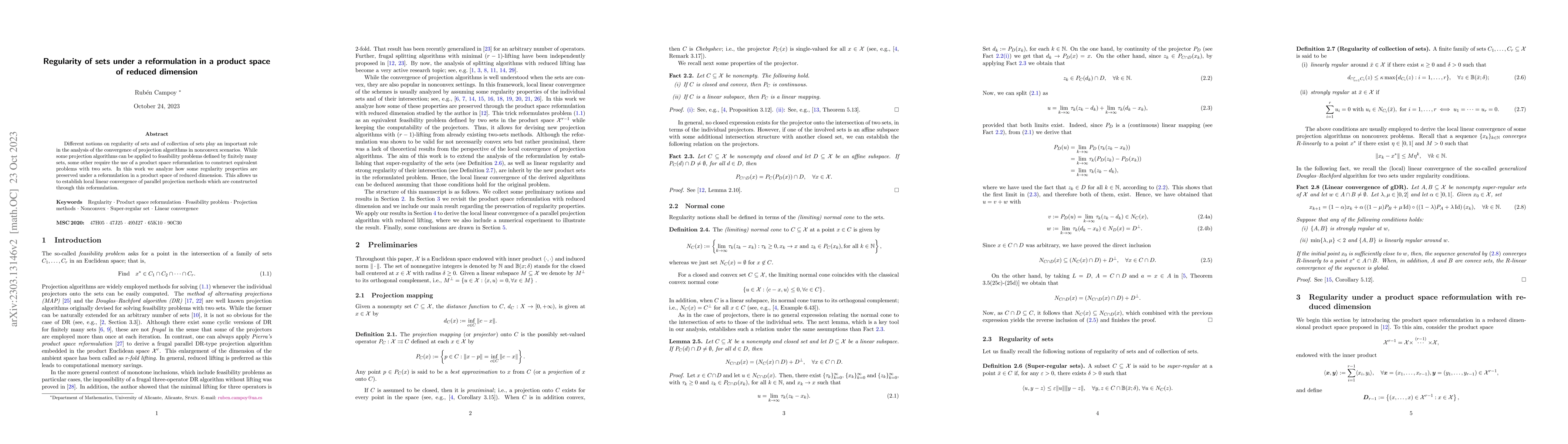Thumbnail for Regularity of sets under a reformulation in a product space of reduced
  dimension