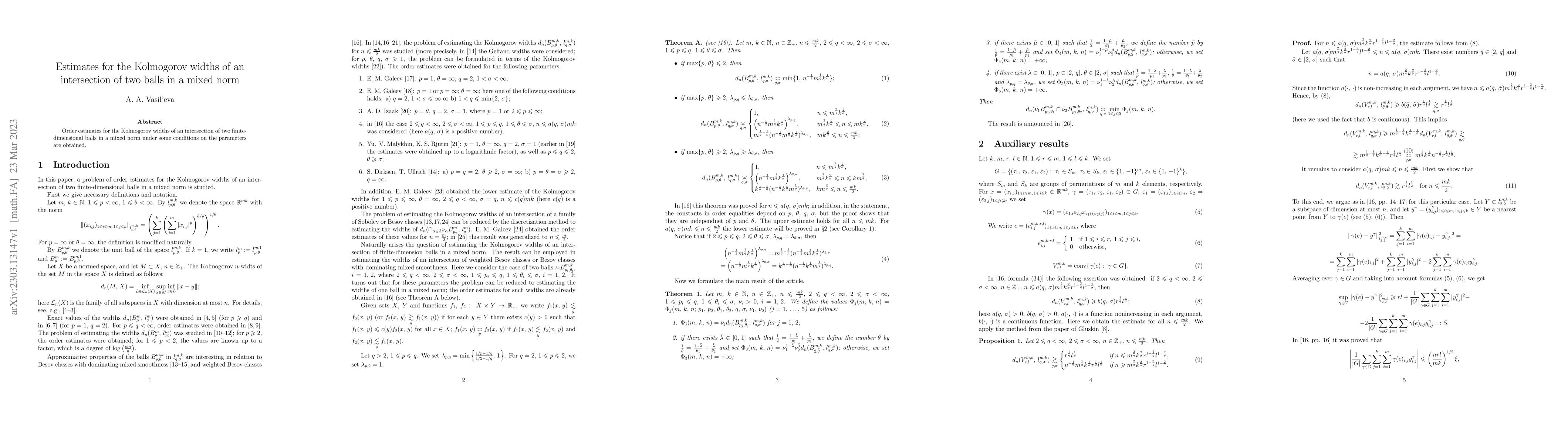 Thumbnail for Estimates for the Kolmogorov widths of an intersection of two balls in a
  mixed norm