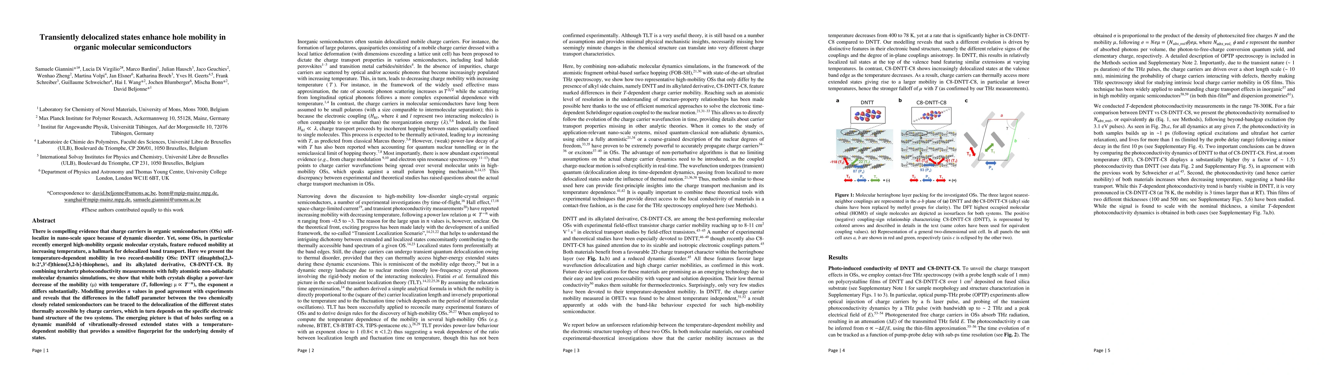 Thumbnail for Transiently delocalized states enhance hole mobility in organic
  molecular semiconductors